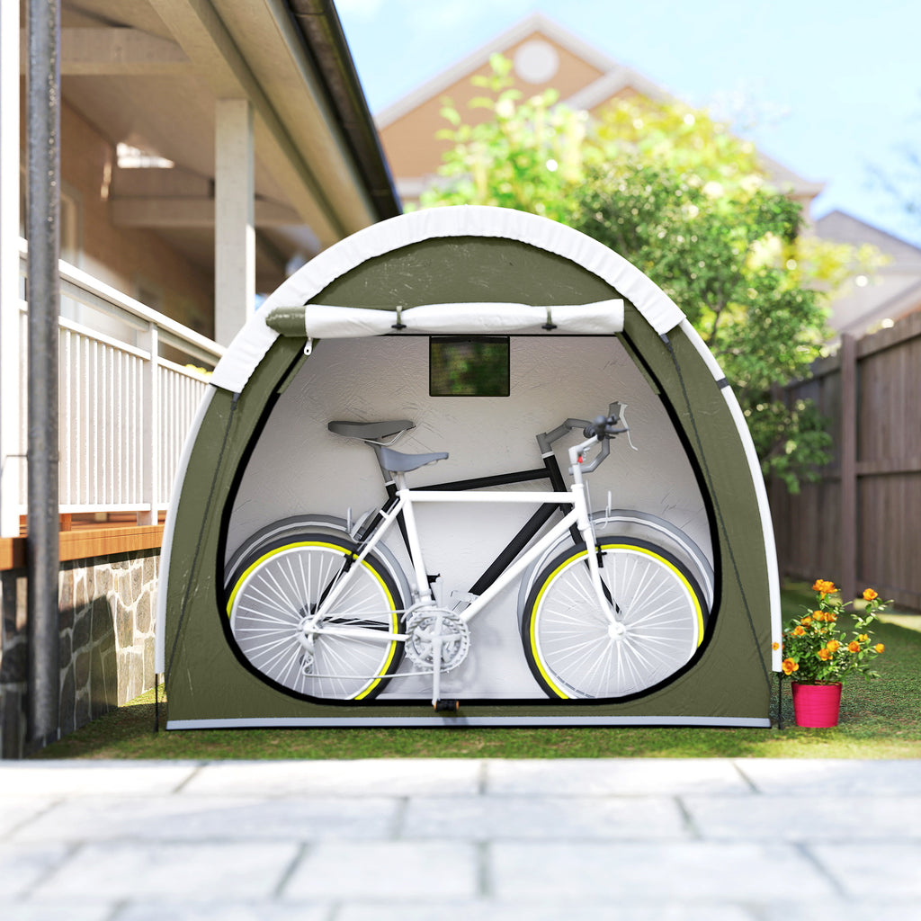 Tente à Vélo Abri de Vélo Portable pour 2 Vélos Imperméable avec poche sac transport Tissu Oxford 200 x 80 x 170 cm vert-7