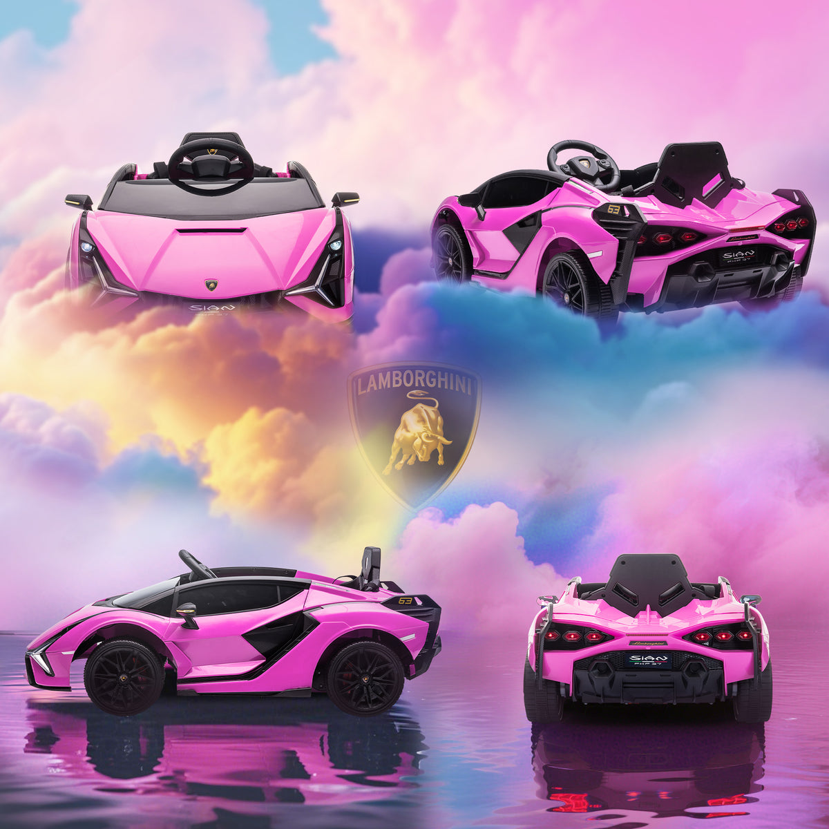 Voiture électrique Enfants de Sport Véhicule électrique Lamborghini Sian 12 V - V. Max. 5 Km/h avec Télécommande 2,4G Effets sonores + Lumineux Rose-8