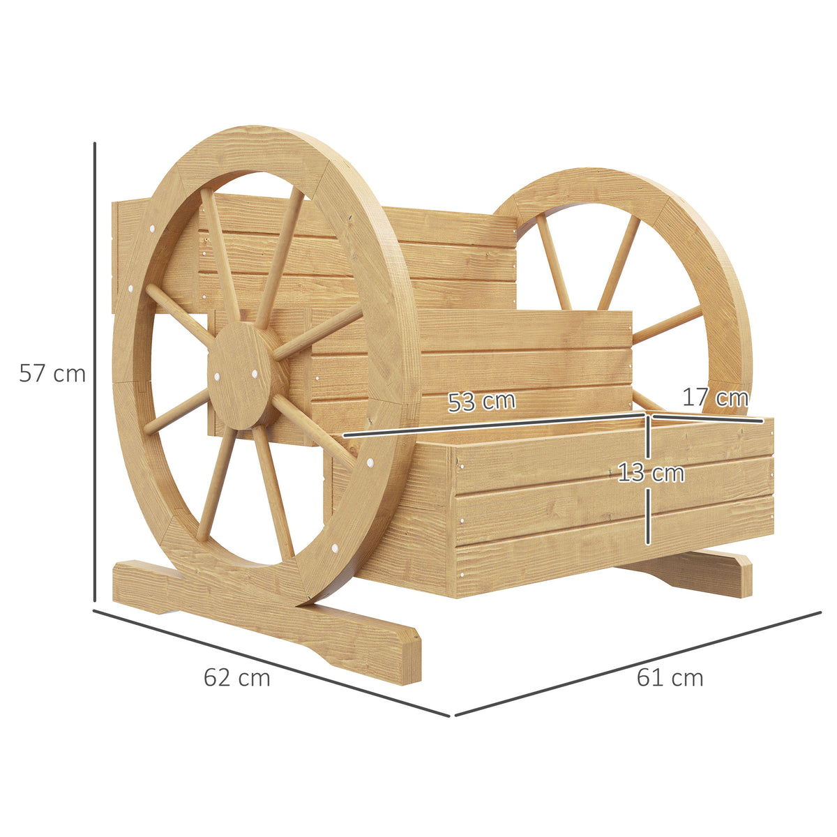 Jardinière sur Pieds carré Potager 3 étages avec 2 roues Charrette Bois Sapin, dim. 62L x 61l x 57H cm-2