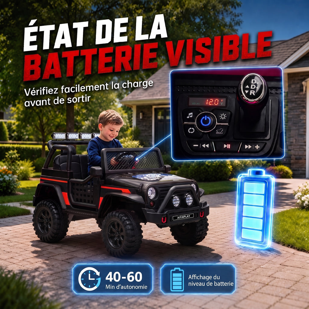 Voiture électrique enfant 2 places 12,8 V, 2 moteurs, batterie lithium, télécommande parentale, noir-8
