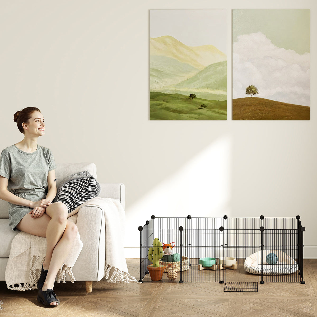 Enclos pour petits animaux, cage à lapin modulable 12 panneaux avec tapis étanche, en acier, 120 x 60 x 40 cm, noir-7