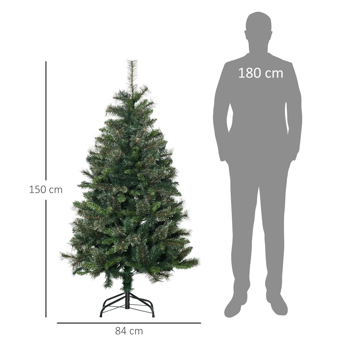 Sapin arbre de Noël artificiel 150 cm 665 branches + support pied vert-2