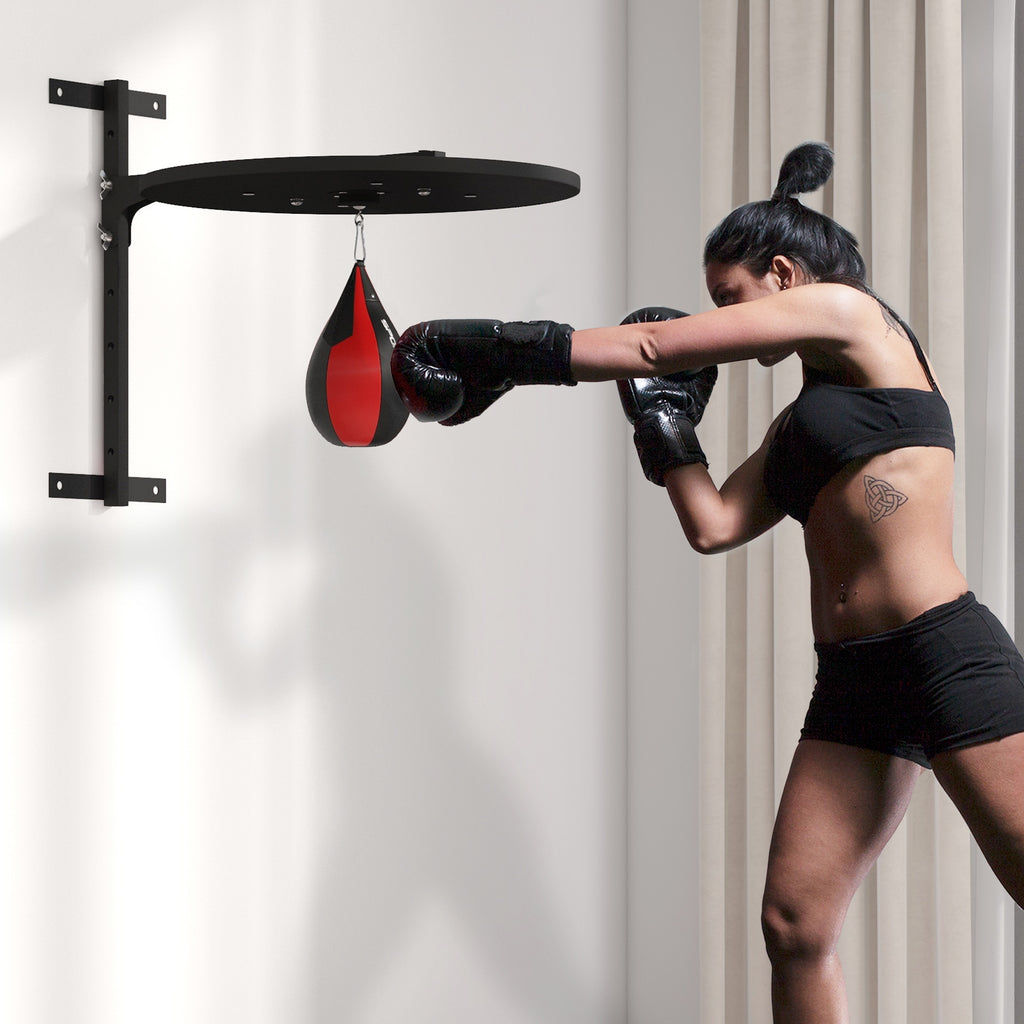 Plateforme murale avec poire de vitesse sac de frappe pour entraînement de boxe, hauteur ajustable pivotant à 360°-9