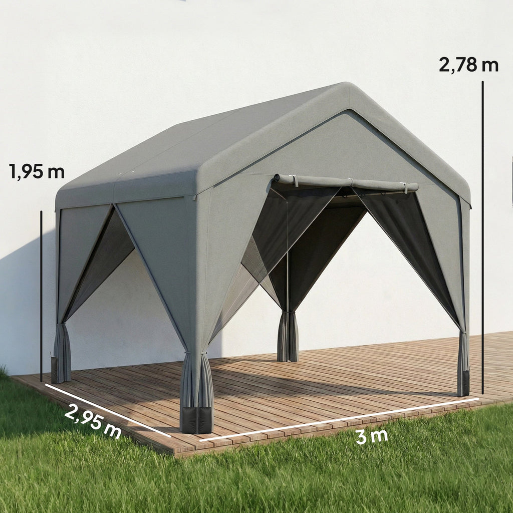 Tonnelle de jardin pavillon de jardin hydrofuge structure robuste en acier galvanisé avec toit double pente 3x3m gris-2