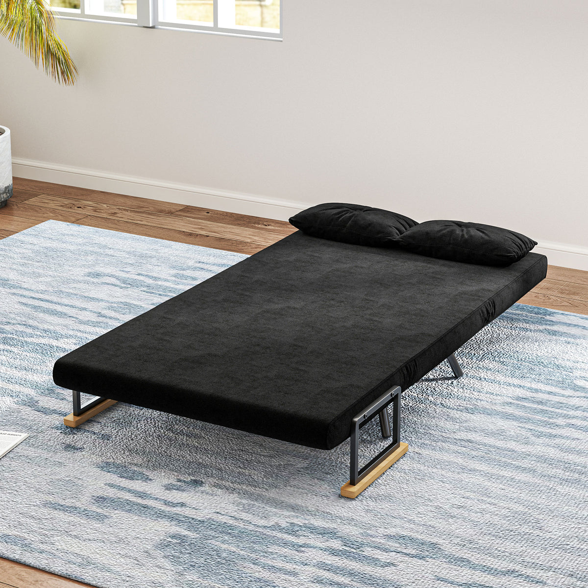 Canapé convertible 2 places 4 en 1, canapé-lit avec dossier réglable sur 5 niveaux, 2 coussins, 102 x 73 x 81 cm, noir-6