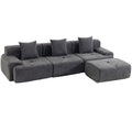 Canapé d'Angle Modulable 3 Places avec Pouf en Chenille, Canapé Compressé 300 cm avec Assise Profonde, 3 Coussins, Gris-0