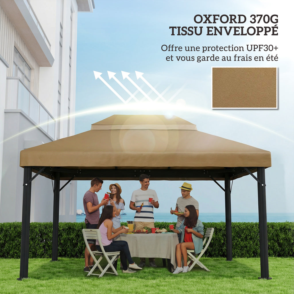 Toile de rechange pour pavillon toile de tonnelle 4 x 3 m, double toit avec trous de drainage, polyester 370 g/m², beige-5