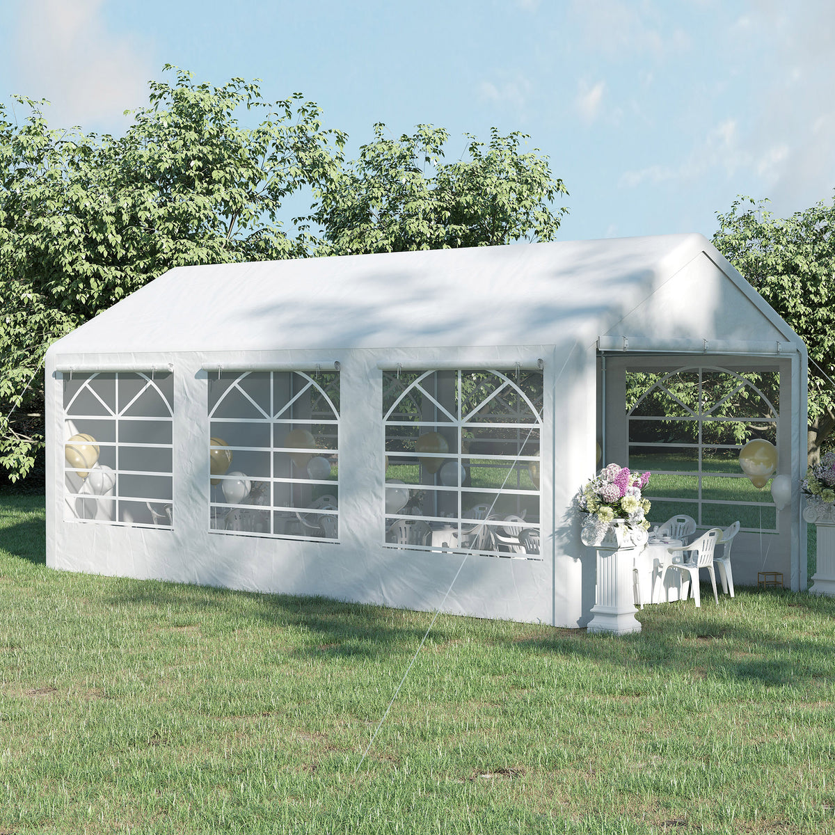 Tonnelle de jardin 3 x 6 m tente de réception avec 4 parois 3 fenêtres de chaque côté barnum pour fête mariage blanc-1