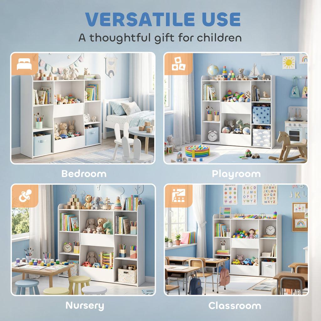 Meuble rangement enfant, bibliothèque enfants avec 8 compartiments et étagère supérieure, 104 x 29 x 101,5 cm, blanc-7