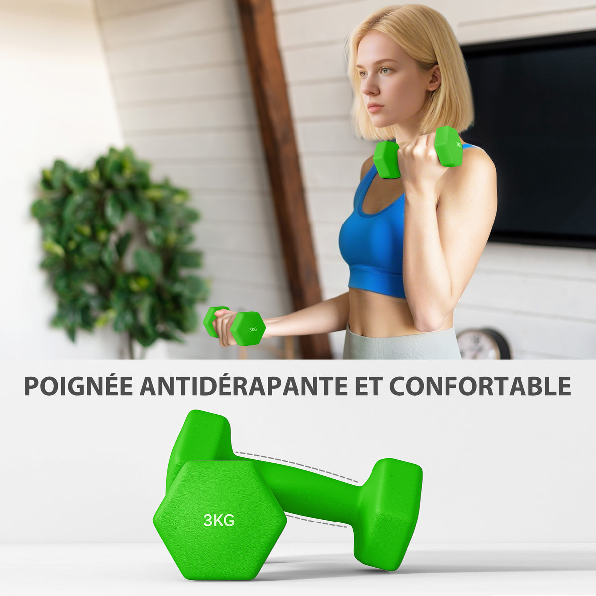 Ensemble d'haltères hexagonale avec support d'haltères, pour la musculation, 2 x 1kg, 2 x 2kg, 2 x 3kg-4
