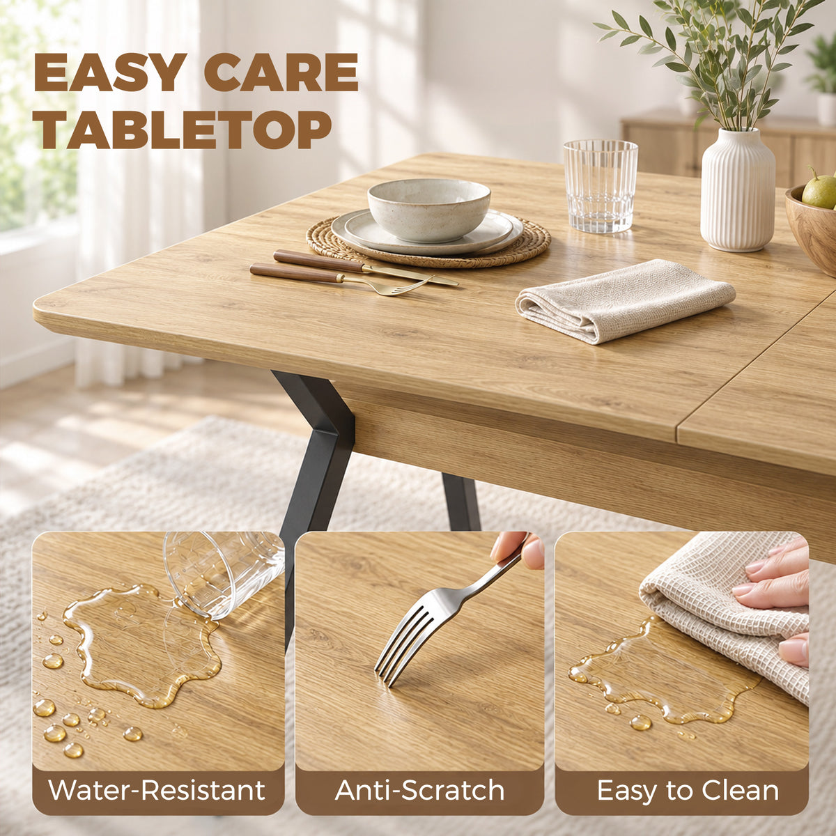 Table à Manger Extensible pour 4 à 6 Personnes, 130-170 cm, Table de Cuisine Rectangulaire, Bords Arrondis, Chêne-7