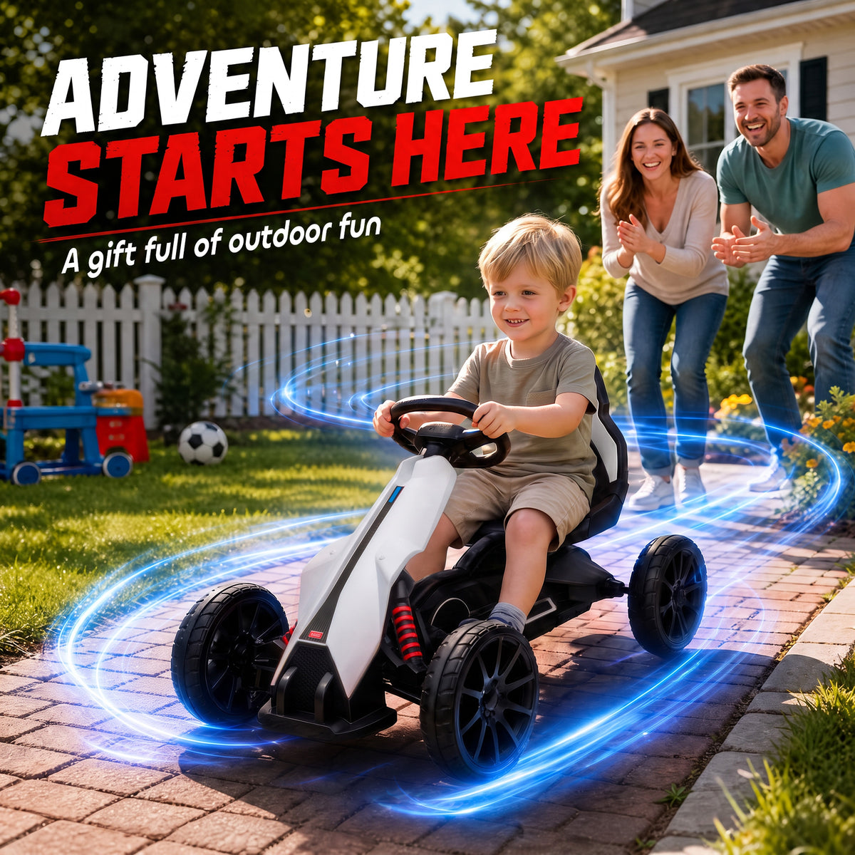 Kart électrique pour enfant 12V - Vitesse réglable 3-5km/h pour enfants de 3 à 8 ans - siège réglable - blanc-7