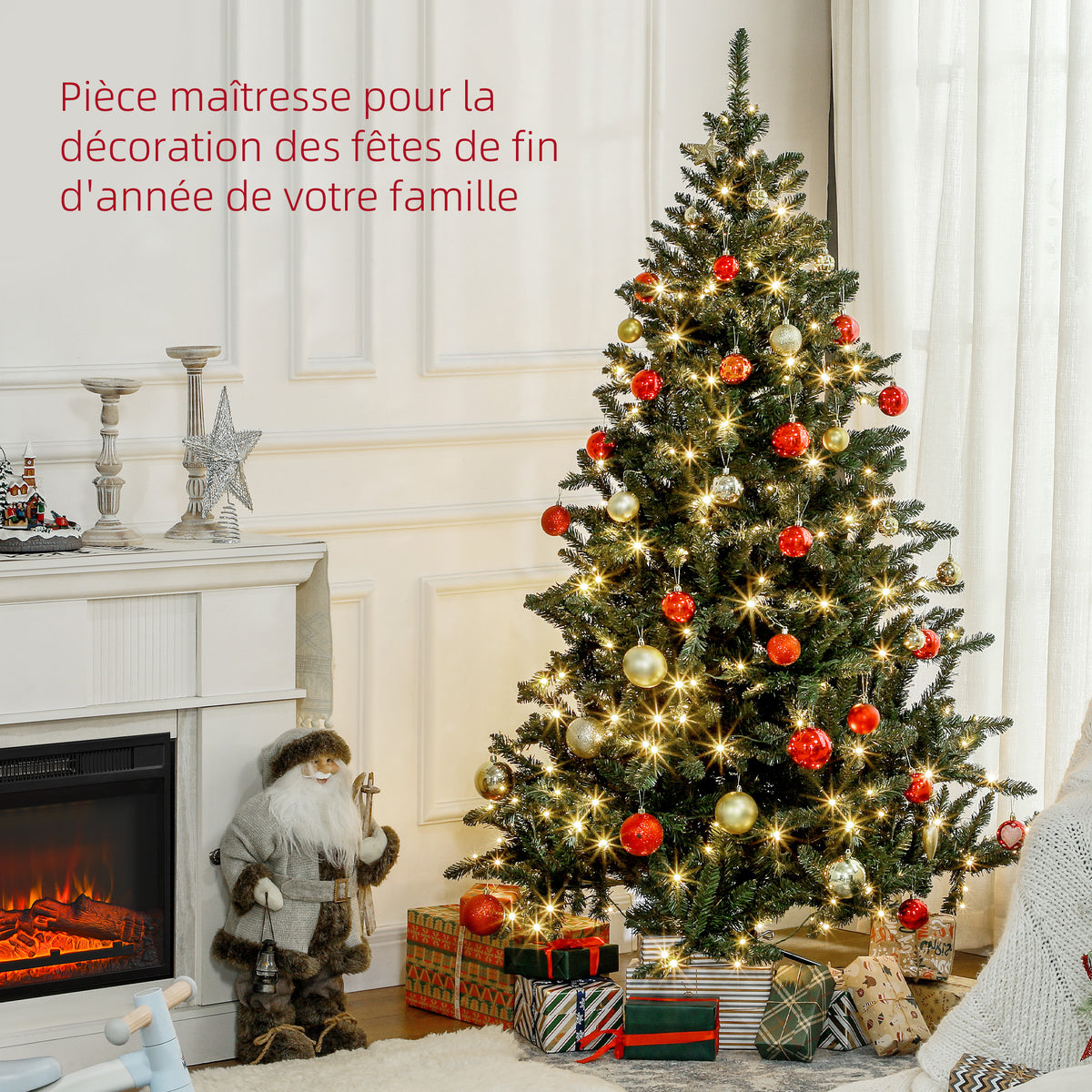 Sapin de Noël Artificiel 180 cm arbre de Noël lumineux LED blanc chaud 872 branches base en métal - vert-3