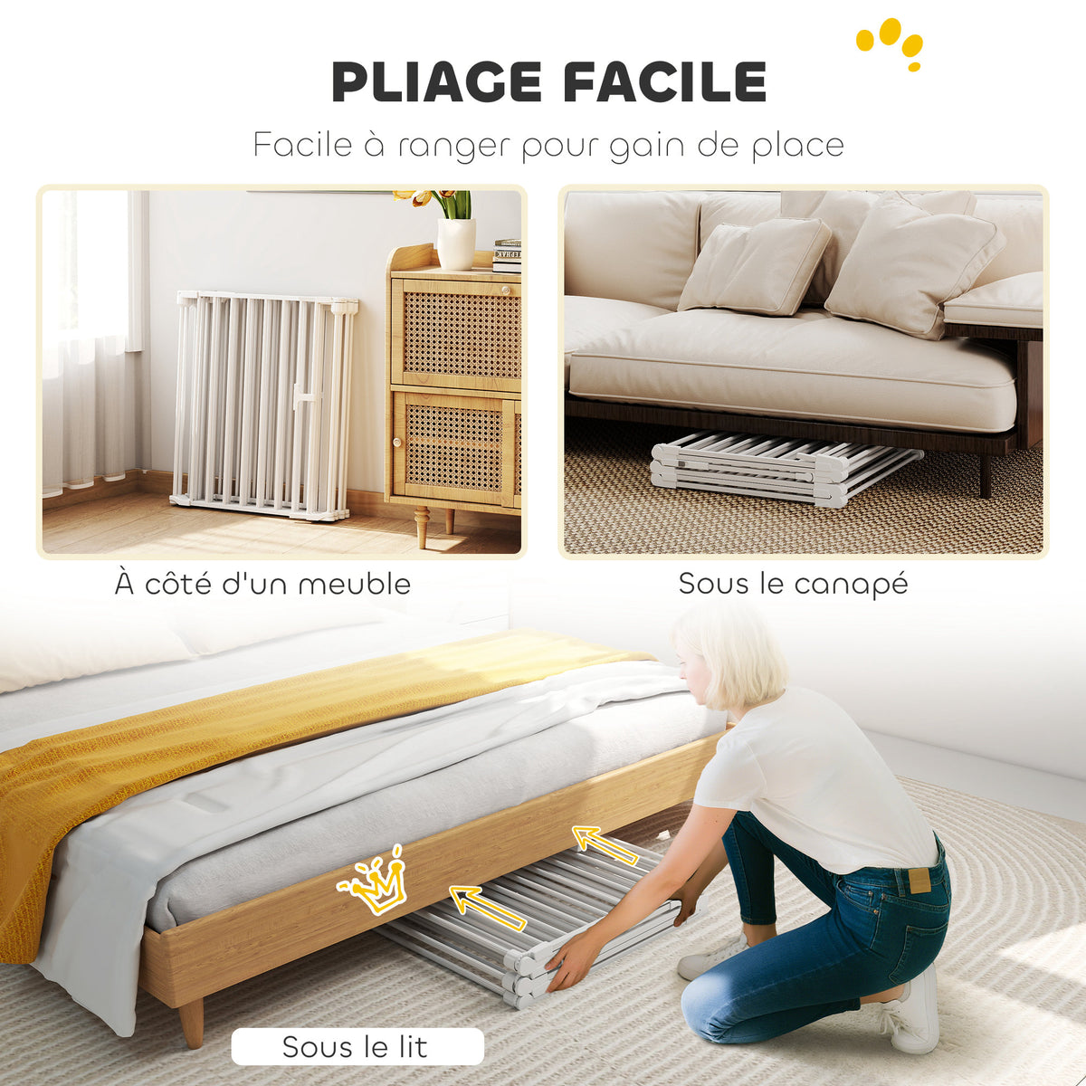 Barrière de sécurité en métal parc enclos pliable et modulable pour chien et enfant 6 panneaux 61 x 75 cm blanc-7