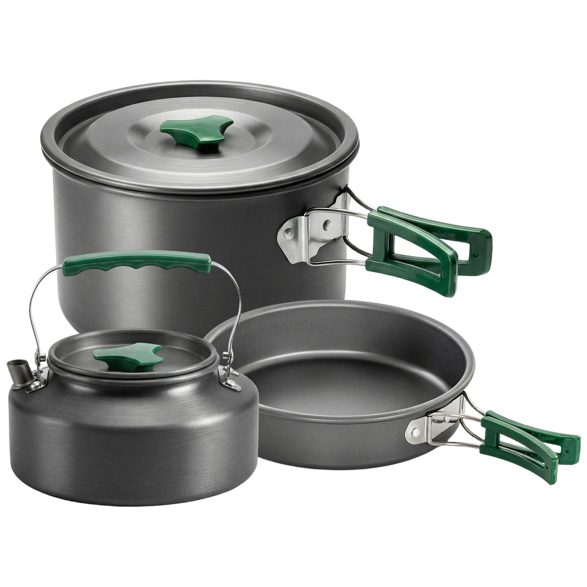 Kit de Casseroles Camping en Aluminium 11 Pcs, avec Sac de Rangement et Poignées Anti-Brûlures, Ø19x10cm, Gris-0