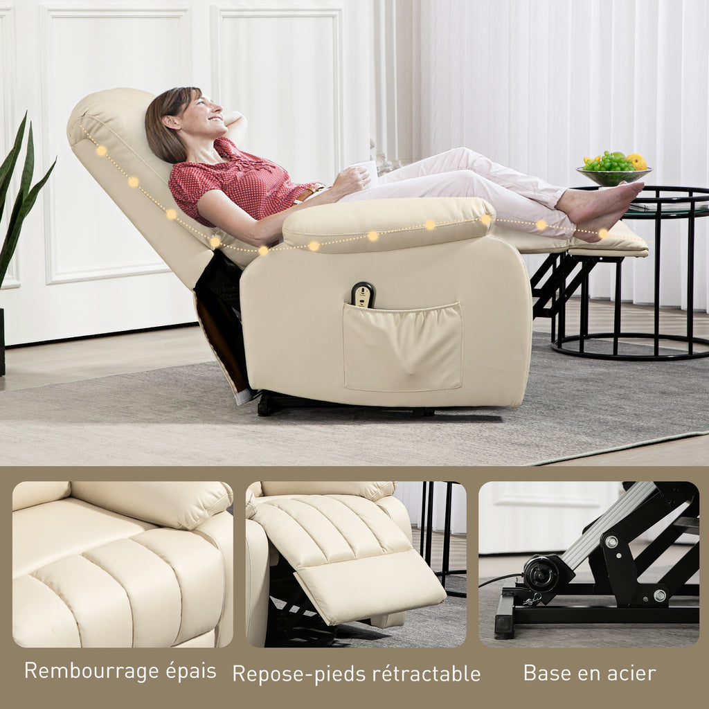 Fauteuil relax inclinable électrique releveur avec repose-pied et télécommande 86 x 92 x 102 cm Beige-6