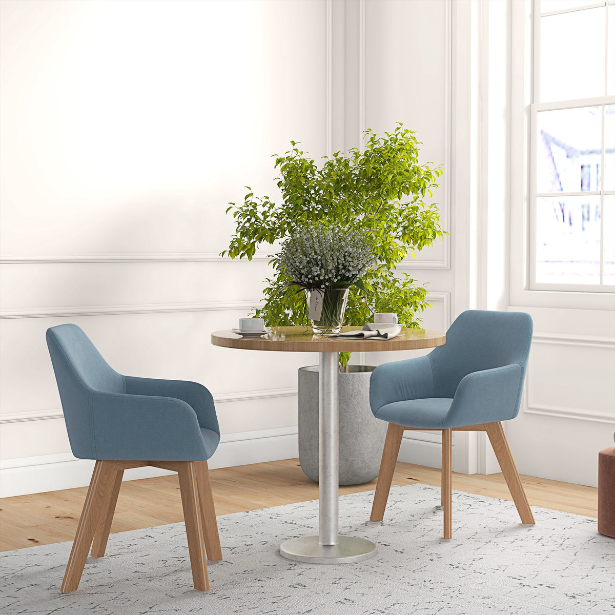 Lot de 2 chaises de salle à manger Fauteuil Assise rembourrée en tissu effet velours Pieds en bois, bleu-9