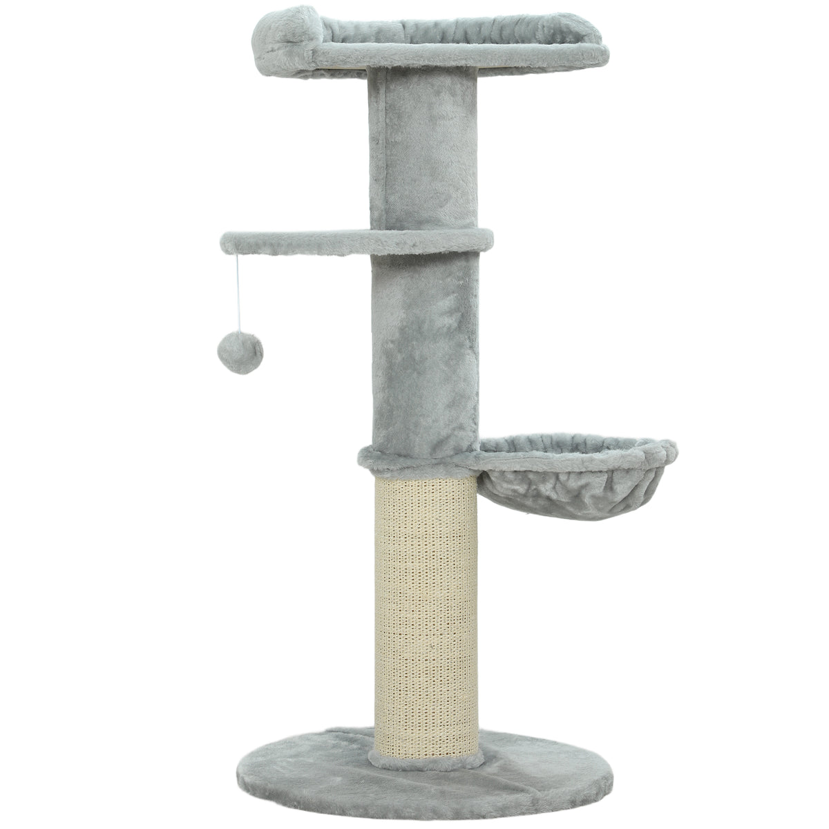 Arbre à chat tonneau à gratter pour chats griffoir en sisal, hamac, plateforme, balle jouet, Ø 48 x 103,5 cm, gris clair-0