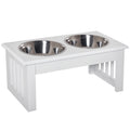 Gamelles chiens surélevées gamelle double chien chat Porte-gamelles surélevé dim. 44L x 24l x 15H cm 2 gamelles 0,9L acier inox. incluses bois blanc-0