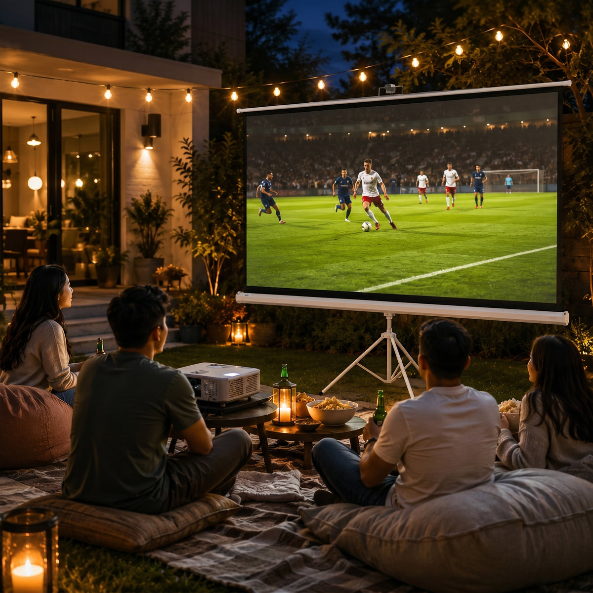Écran de projection 100 pouces avec support trépied hauteur réglable, écran 4K HD 16:9-9