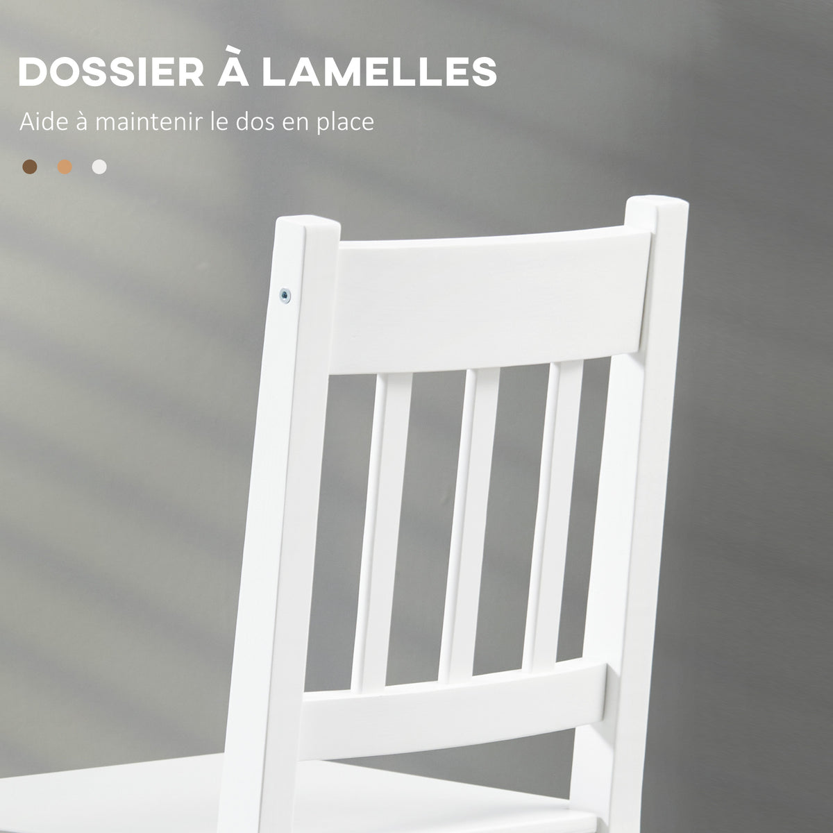 Lot de 2 chaises de salle à manger en bois massif chaise de cuisine dossier lattes esprit campagne blanc-4