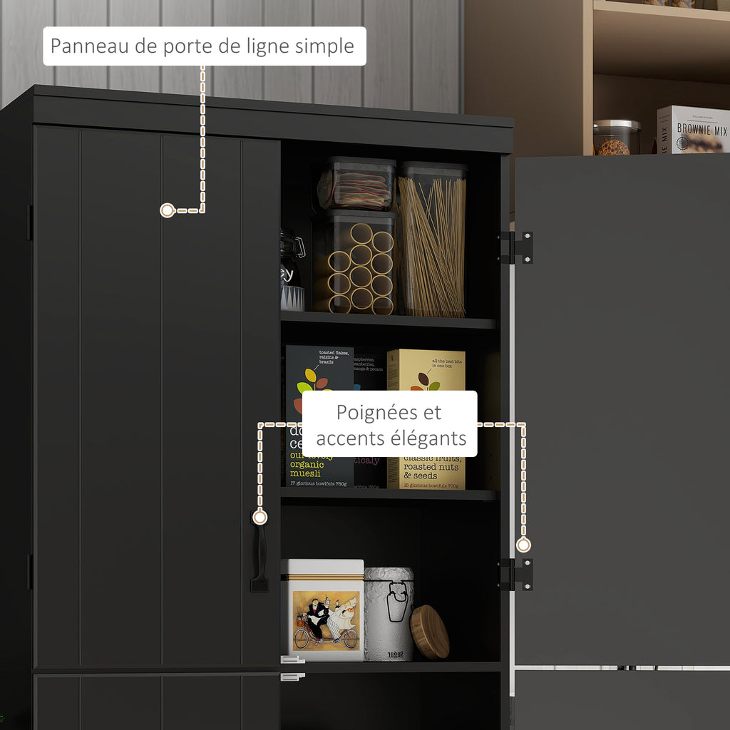 Buffet haut cuisine, armoire de cuisine avec 4 portes à 6 niveaux et étagères réglables, 76 x 40 x 176,7 cm, noir-6