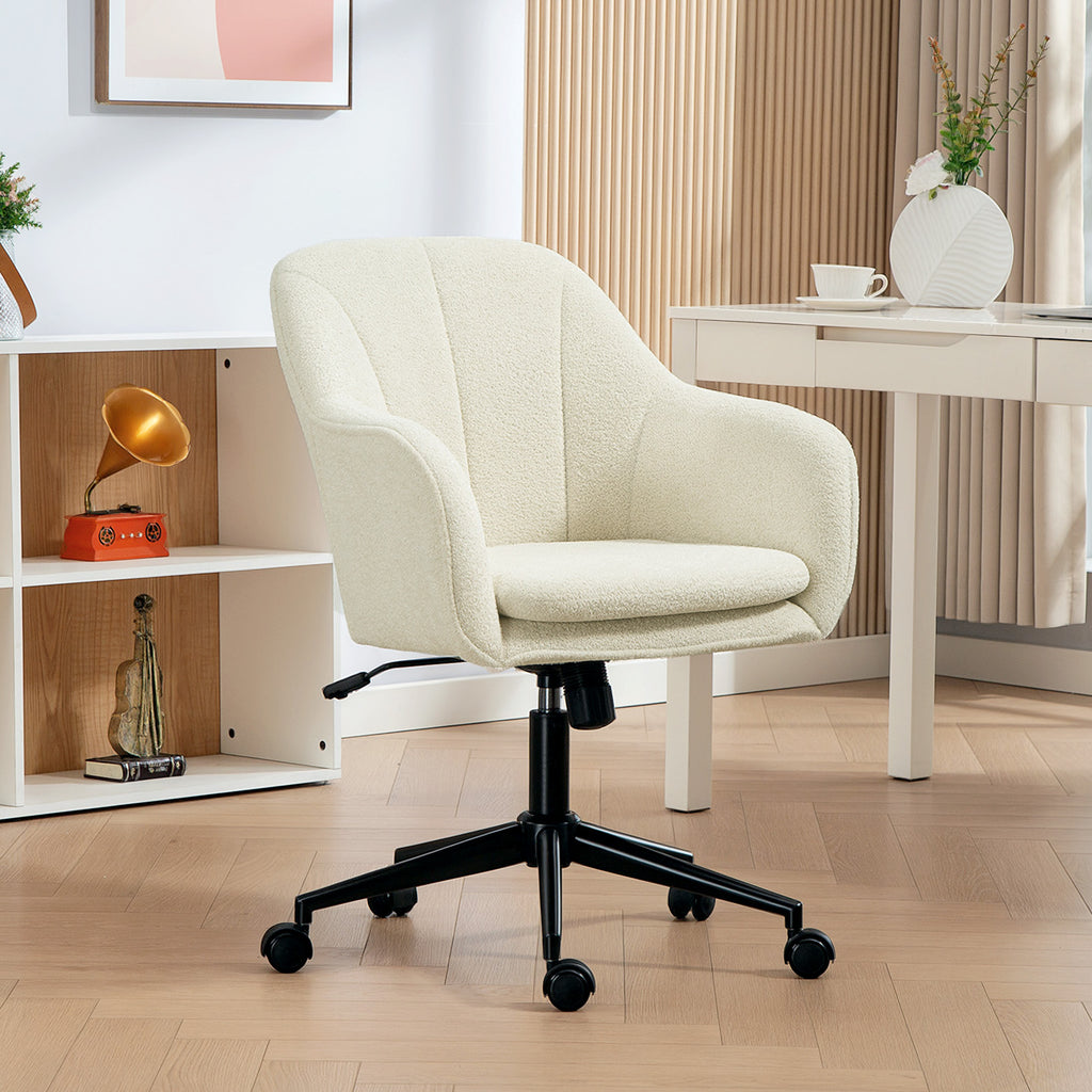 Chaise de bureau, fauteuil de bureau ergonomique réglable en hauteur, siège pivotante, fonction de bascule, beige-1