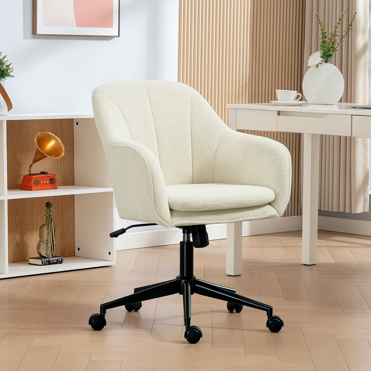 Chaise de bureau, fauteuil de bureau ergonomique réglable en hauteur, siège pivotante, fonction de bascule, beige-1