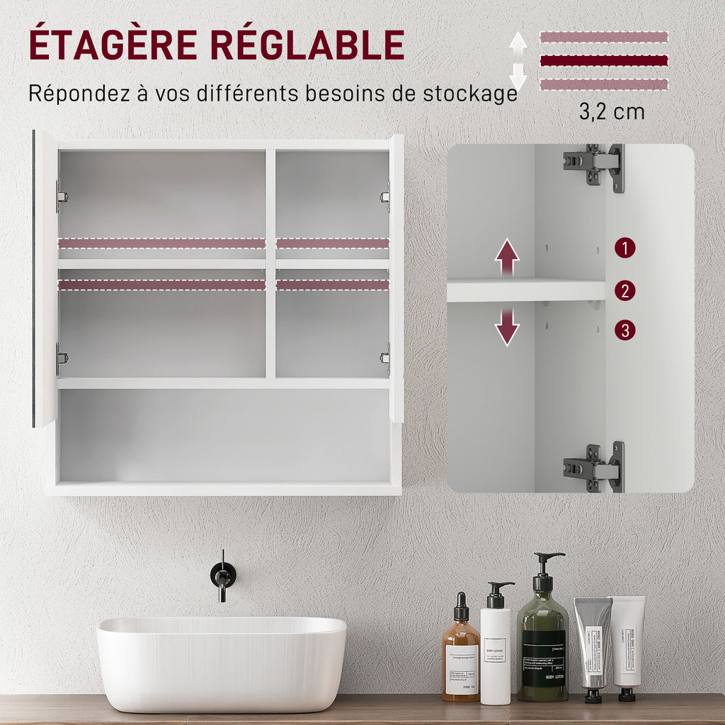 Armoire murale miroir de salle de bain placard de rangement 2 portes 55 x 17 x 55 cm blanc-4
