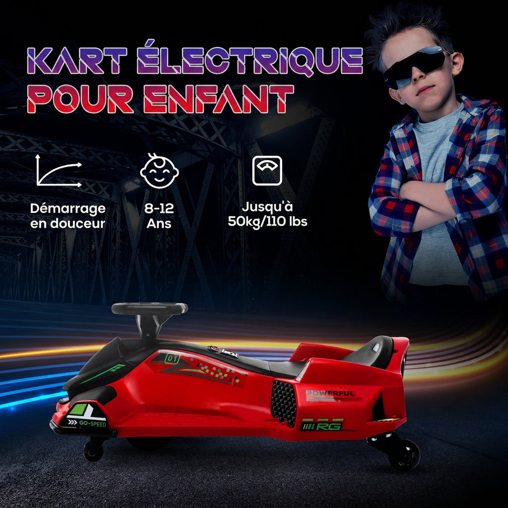 Kart électrique pour enfant 12V, karting enfant, vitesse réglable 3-8 km/h, mode de dérive, 90 x 53 x 99 cm, rouge-6