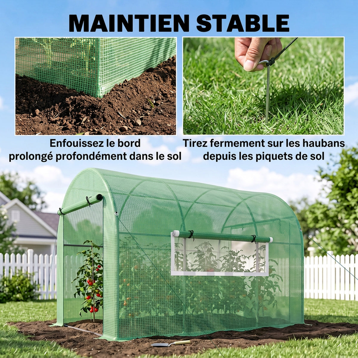 Serre de jardin serre tunnel de jardin 6m² PE Haute densité 135 g/m², avec 2 portes zippées 300 x 200 x 200 cm, vert-6