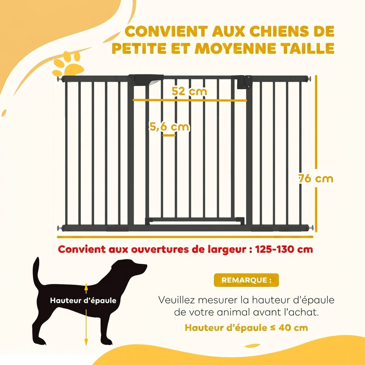 Barrière de sécurité pour chiens et bébés 76 à 130 cm avec extension fixation par pression sans perçage blanc-2