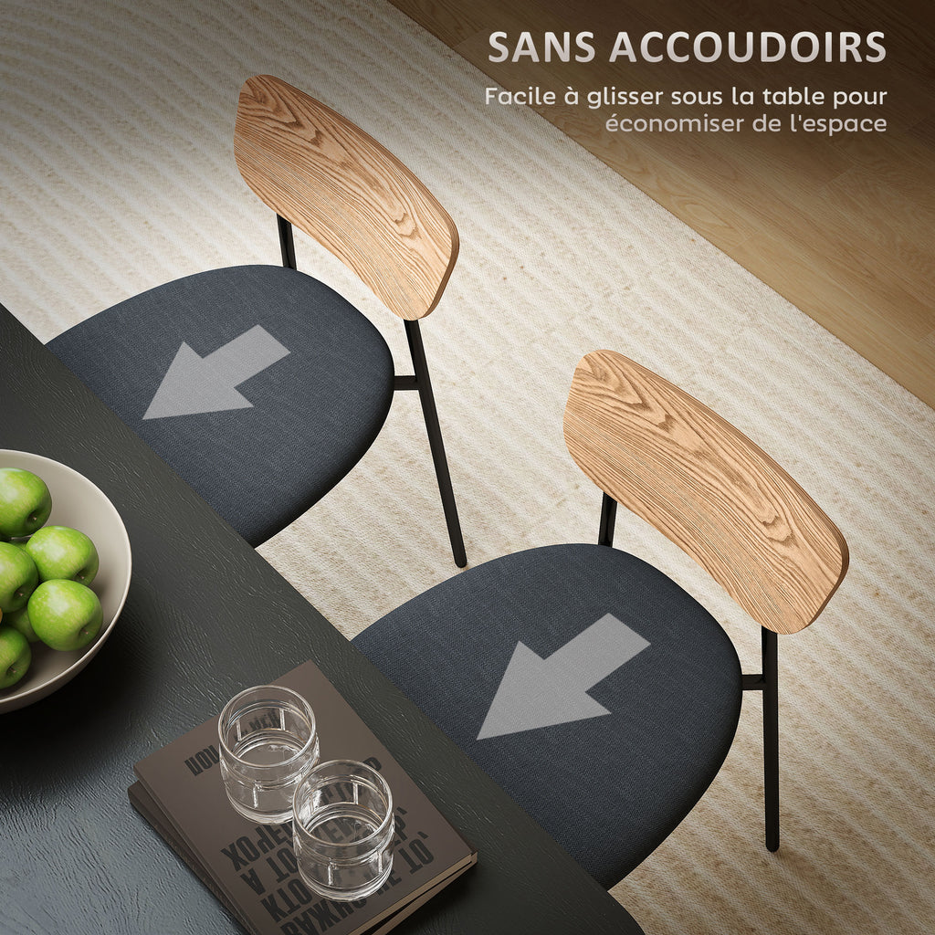 Lot de 2 chaises de salle à manger avec pieds en acier, dossier incurvé et assise rembourrée, gris et effet bois naturel-6