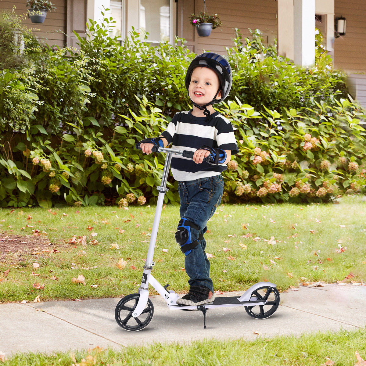 Trottinette Pliable Hauteur Guidon réglable sur 4 Niveaux système de freinage arrière pour enfant adolescent pois max. 100KG dim. 88L x 37l x 75-100H cm Blanc-1
