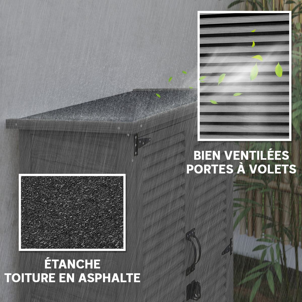 Armoire de Jardin Remise Pour Outils en Bois 2 Étagères Toit Bitumé Portes Persiennes Verrouillable 75 x 50 x 118cm Gris-4