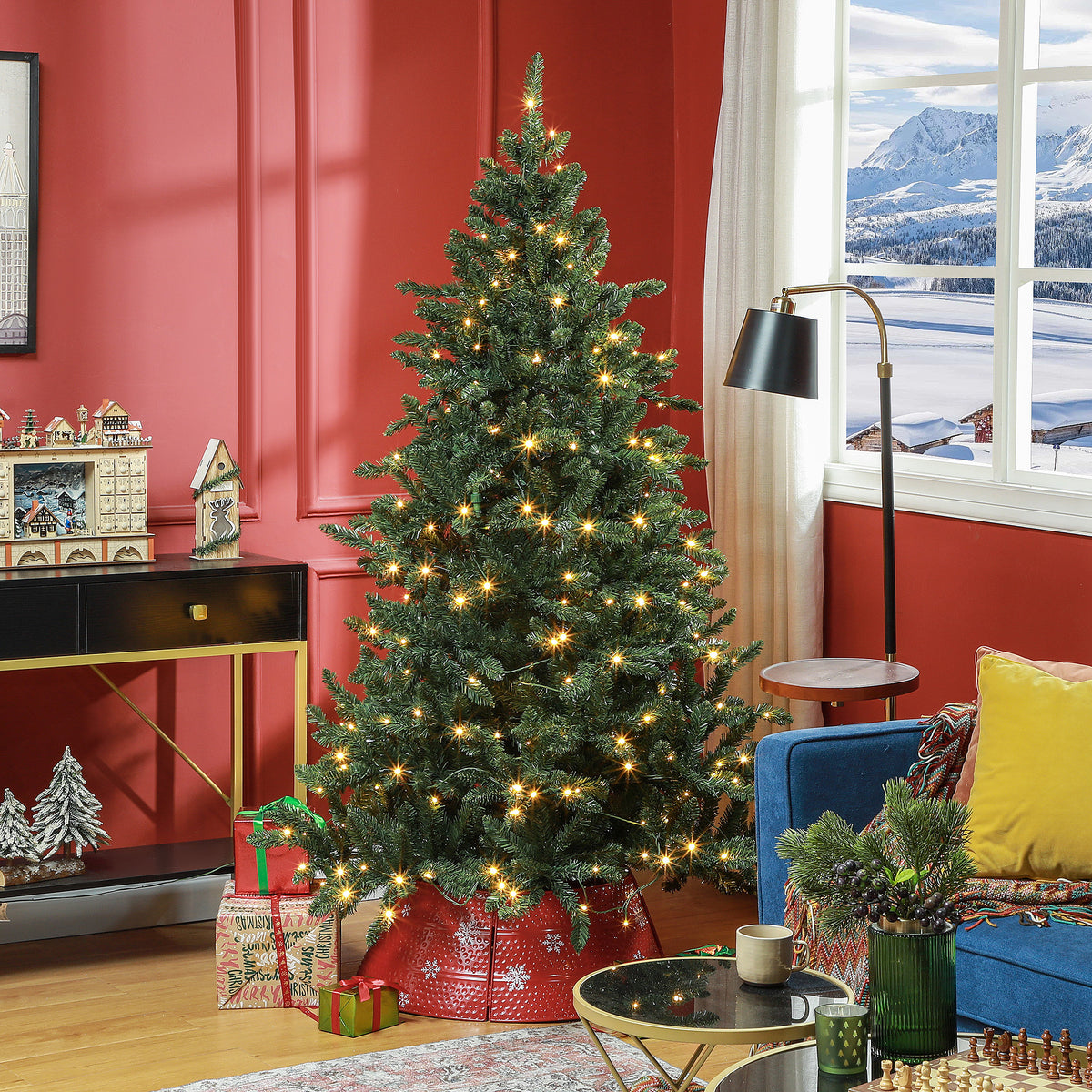 Sapin de Noël Artificiel 180 cm arbre de Noël lumineux LED blanc chaud 872 branches base en métal - vert-1