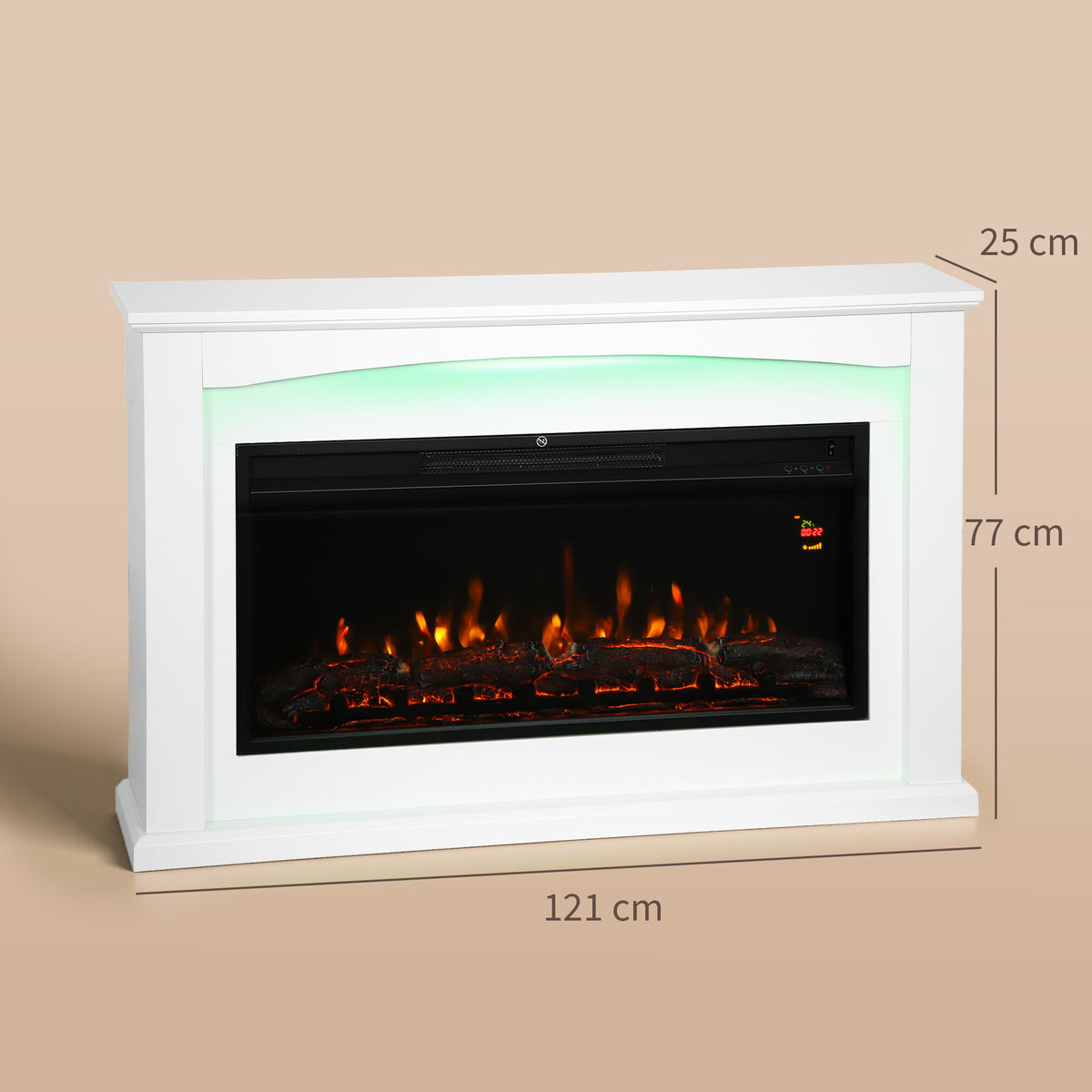 Cheminée électrique 1000W/2000W, fausse cheminée décorative, effet flamme à 5 luminosités réglables, 121x25x77cm, blanc-2