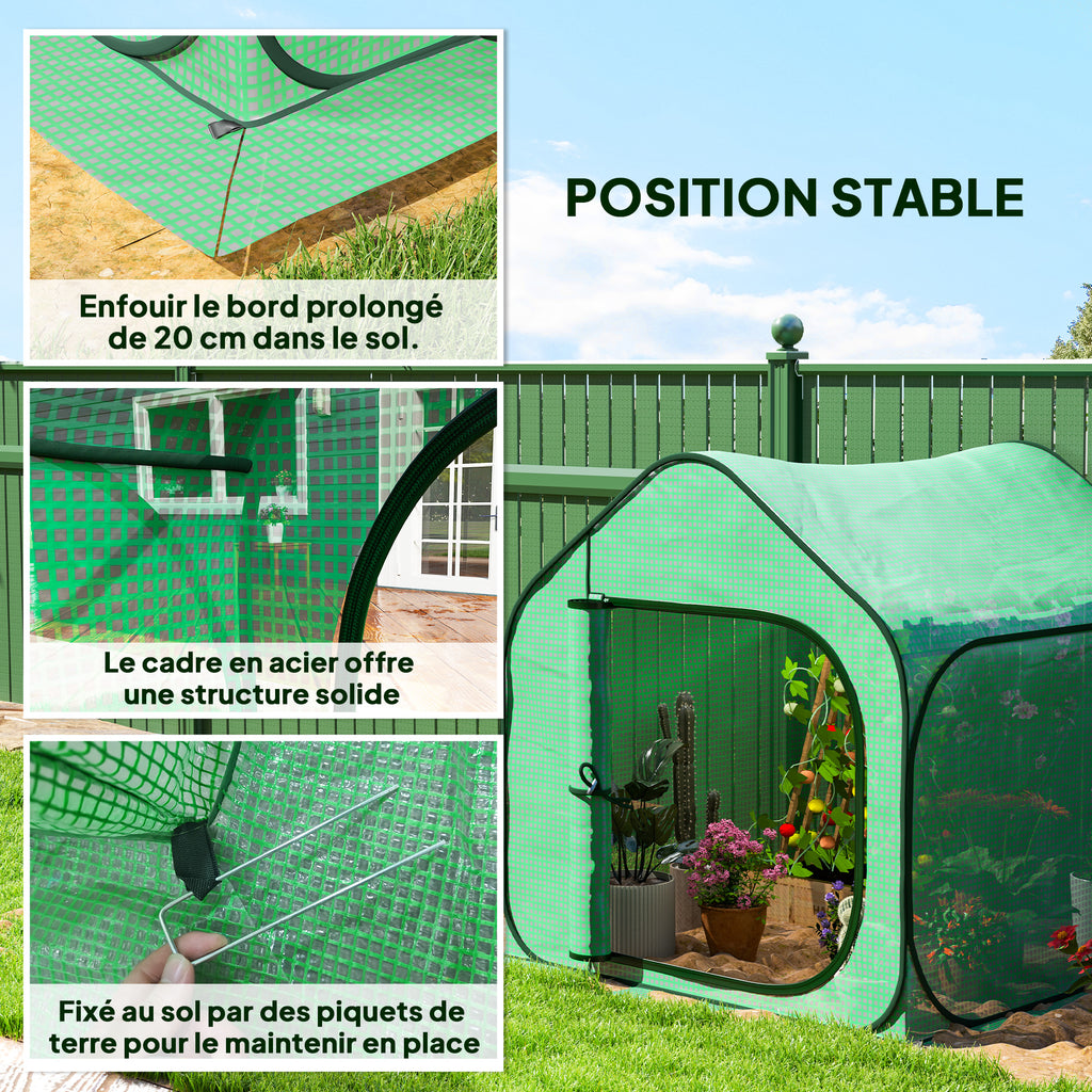Mini serre pop-up petite serre légumes plante fleurs avec porte à fermeture éclair en PE 150 x 148 x 148 cm vert-6