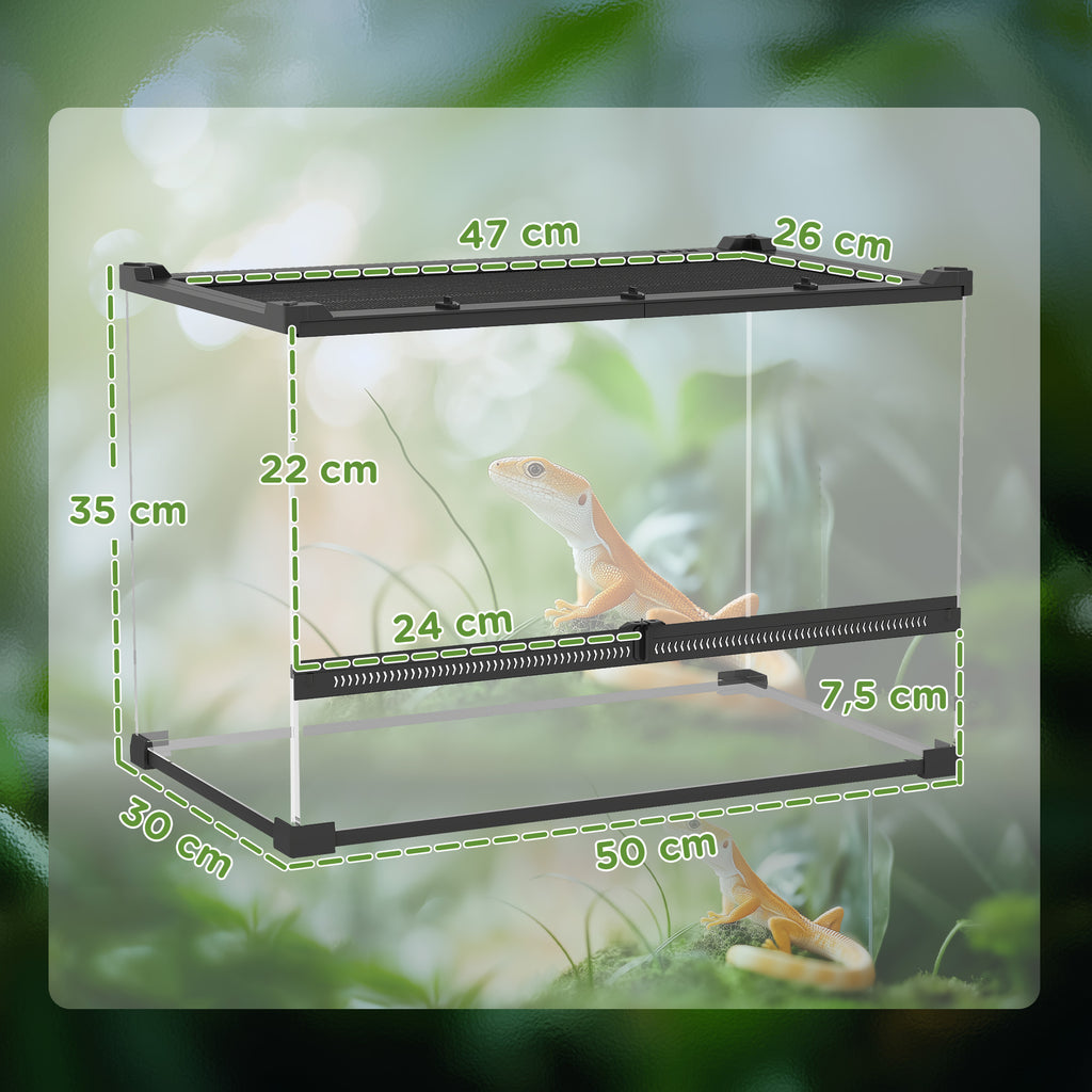 Boîte à reptiles, boîte d'élevage de reptiles, fermeture sécurisée par rotation, ventilation frontale, 50x30x35cm, noir-2