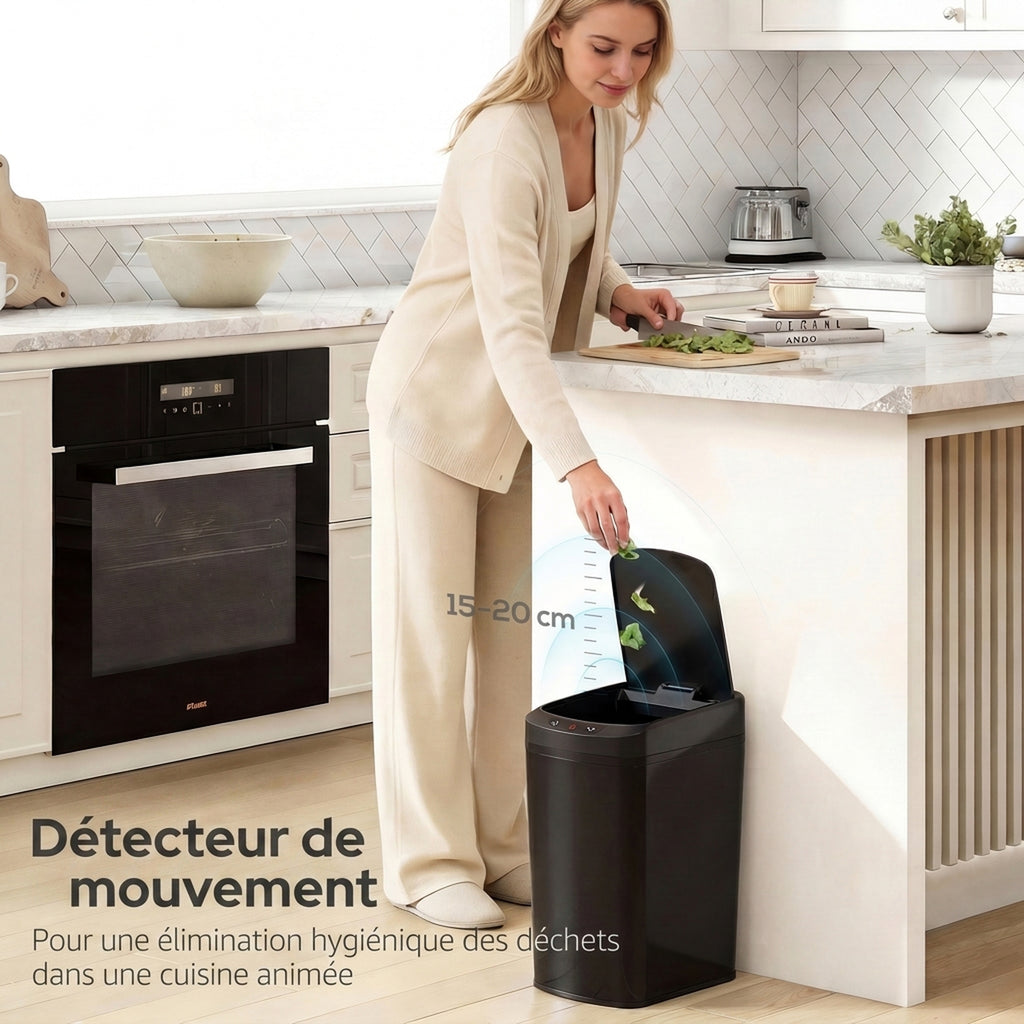 Poubelle de Cuisine Automatique 12 L en Acier Inoxydable, Poubelle à Capteur avec Couvercle, 28 x 22 x 41 cm, Noir-3