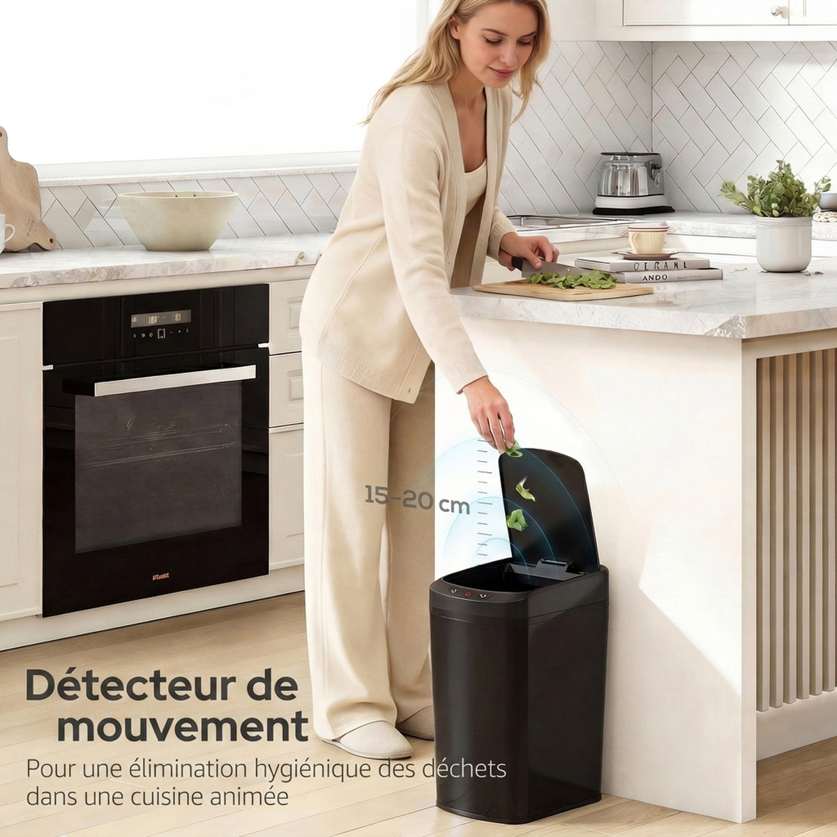 Poubelle de Cuisine Automatique 12 L en Acier Inoxydable, Poubelle à Capteur avec Couvercle, 28 x 22 x 41 cm, Noir-3