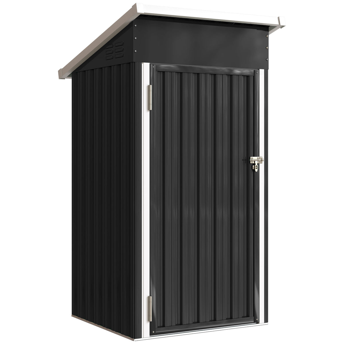 Abri de jardin en métal, cabane de jardin, porte verrouillable, toit incliné, aérations et gants, 107,5x91x185cm, gris-0