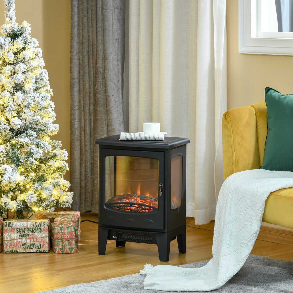 Cheminée électrique poêle Style néo-rétro 900-1800 W Simulation Flammes LED luminosité réglable Acier ABS Noir-1