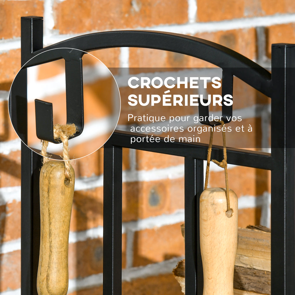 Range bûches Porte-bûches range rack à bûches pour bois de cheminée modulable 4 crochets dim. 46 x 32 x 126 cm-5