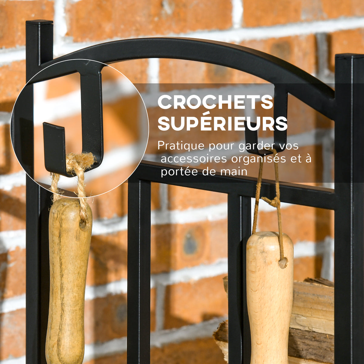 Range bûches Porte-bûches range rack à bûches pour bois de cheminée modulable 4 crochets dim. 46 x 32 x 126 cm-5