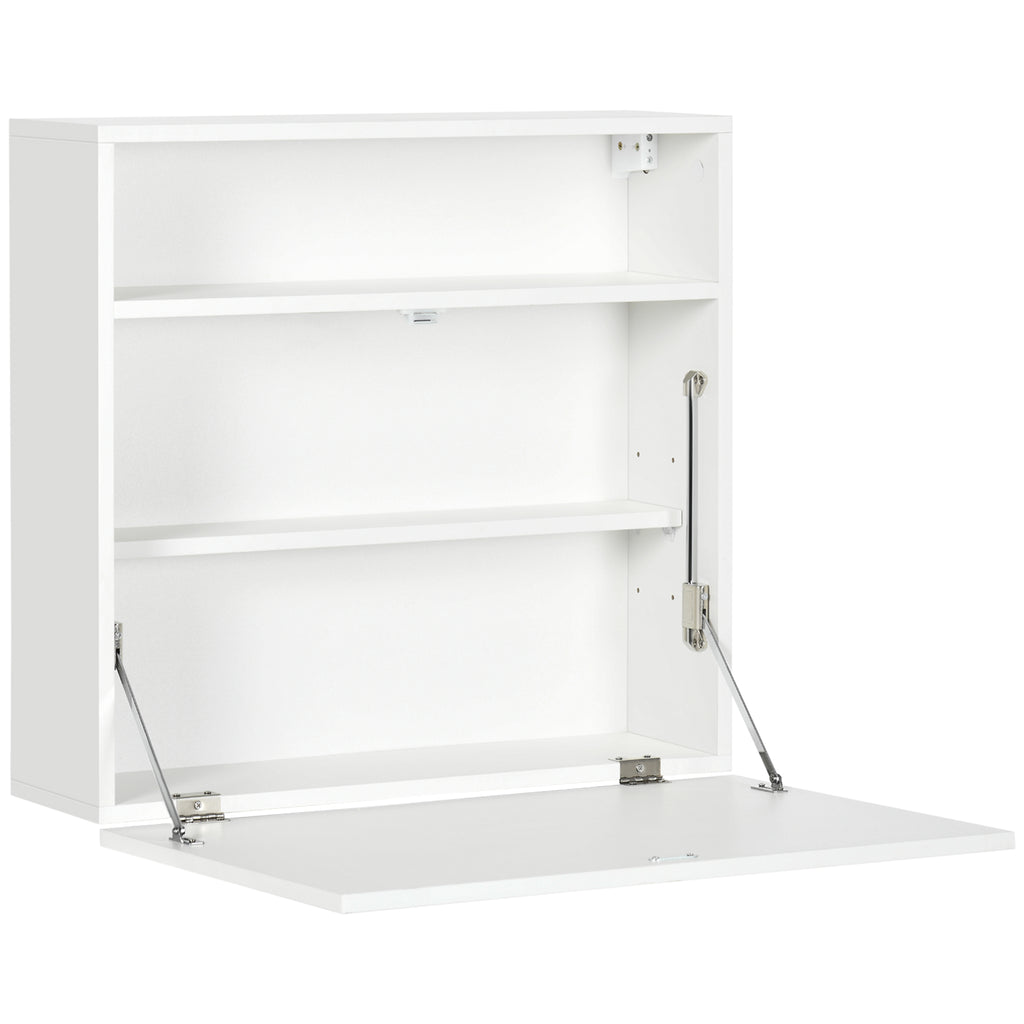 Bureau suspendu bureau mural avec tablette rabattable et 3 compartiments - 64 x 20 x 60 cm - blanc-0