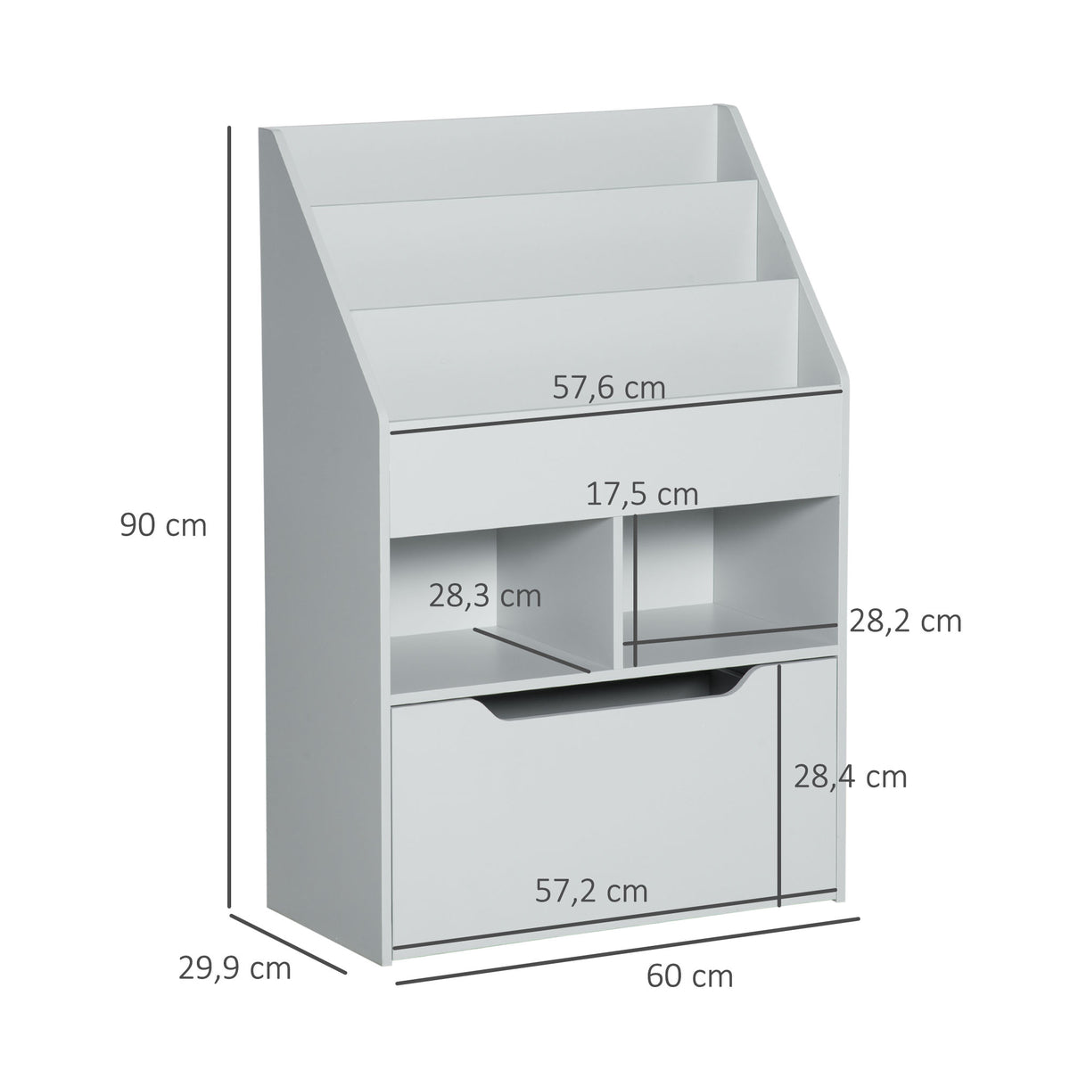 Bibliothèque étagère Multi-Rangement 3 étagères 2 niches Grand tiroir en bois Gris-2