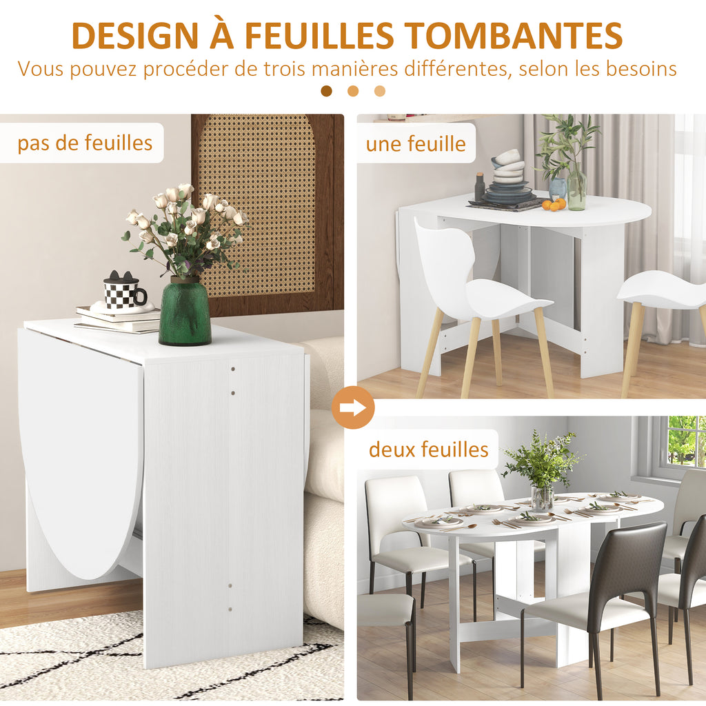 Table à manger pliante, table pliante cuisine ovale jusqu'à 6 personnes, pour petits espaces, salle à manger, blanc-4