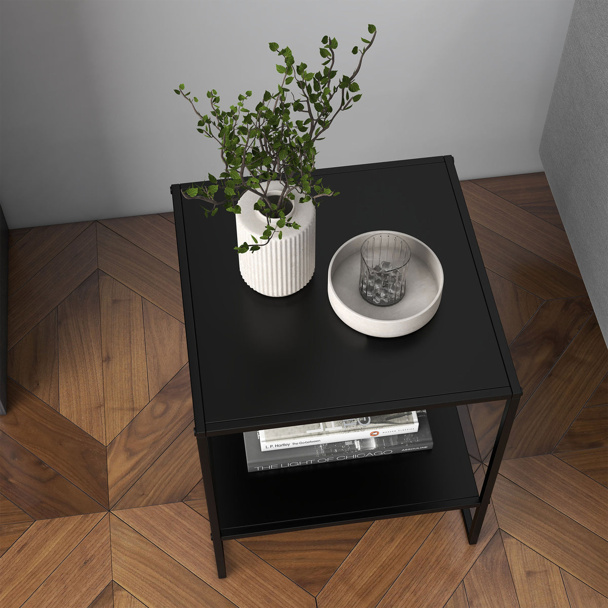 Table basse d'appoint carrée style industriel en métal noir avec une étagère - 40 x 40 x 45 cm noir-7