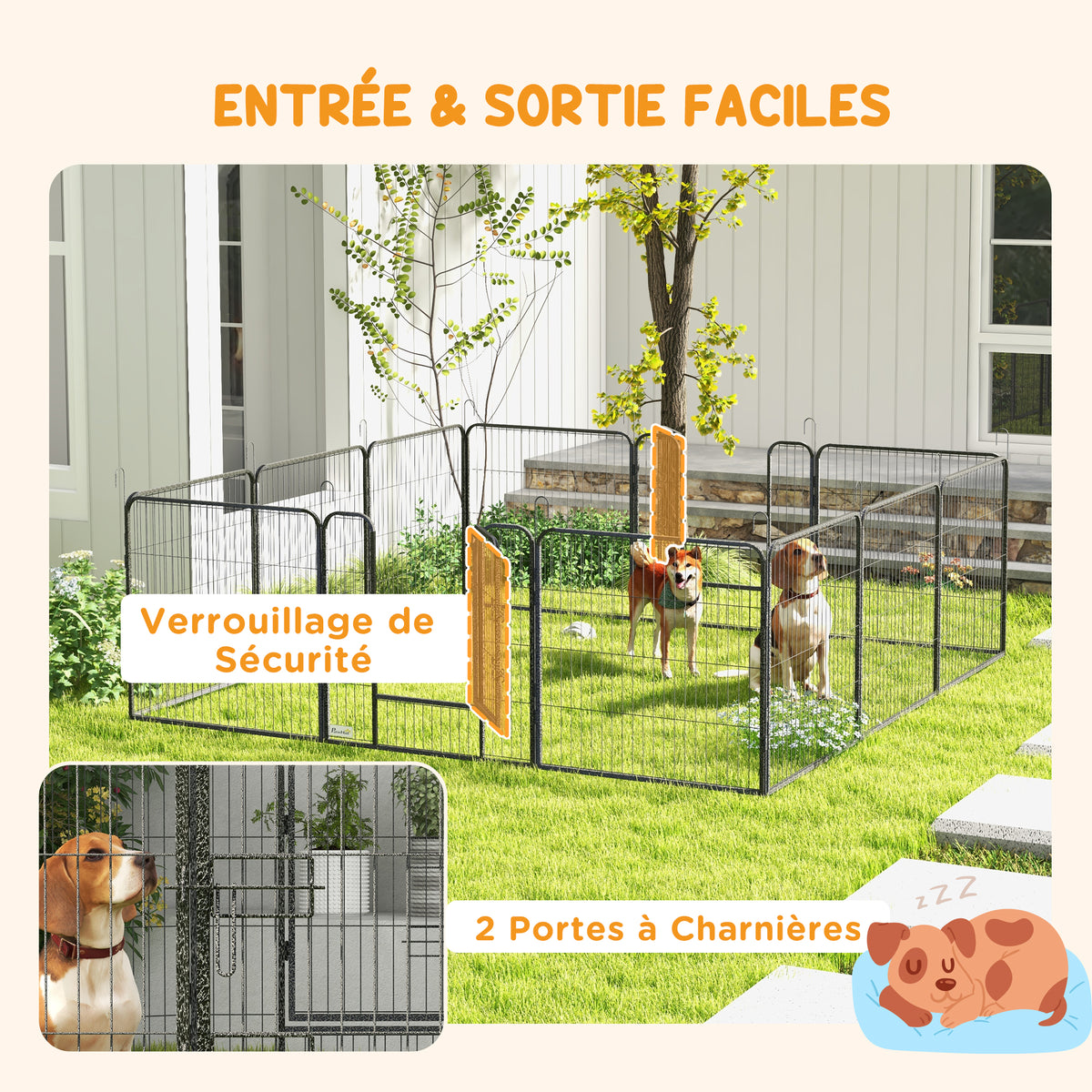 Parc enclos modulable acier époxy porte verrouillable pour chiens petits animaux intérieur et extérieur 80 x 80 cm gris-4